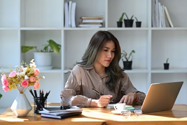Office worker searching for locksmith services