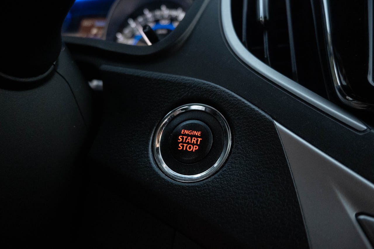 Close-up shot of the start button of a keyless car