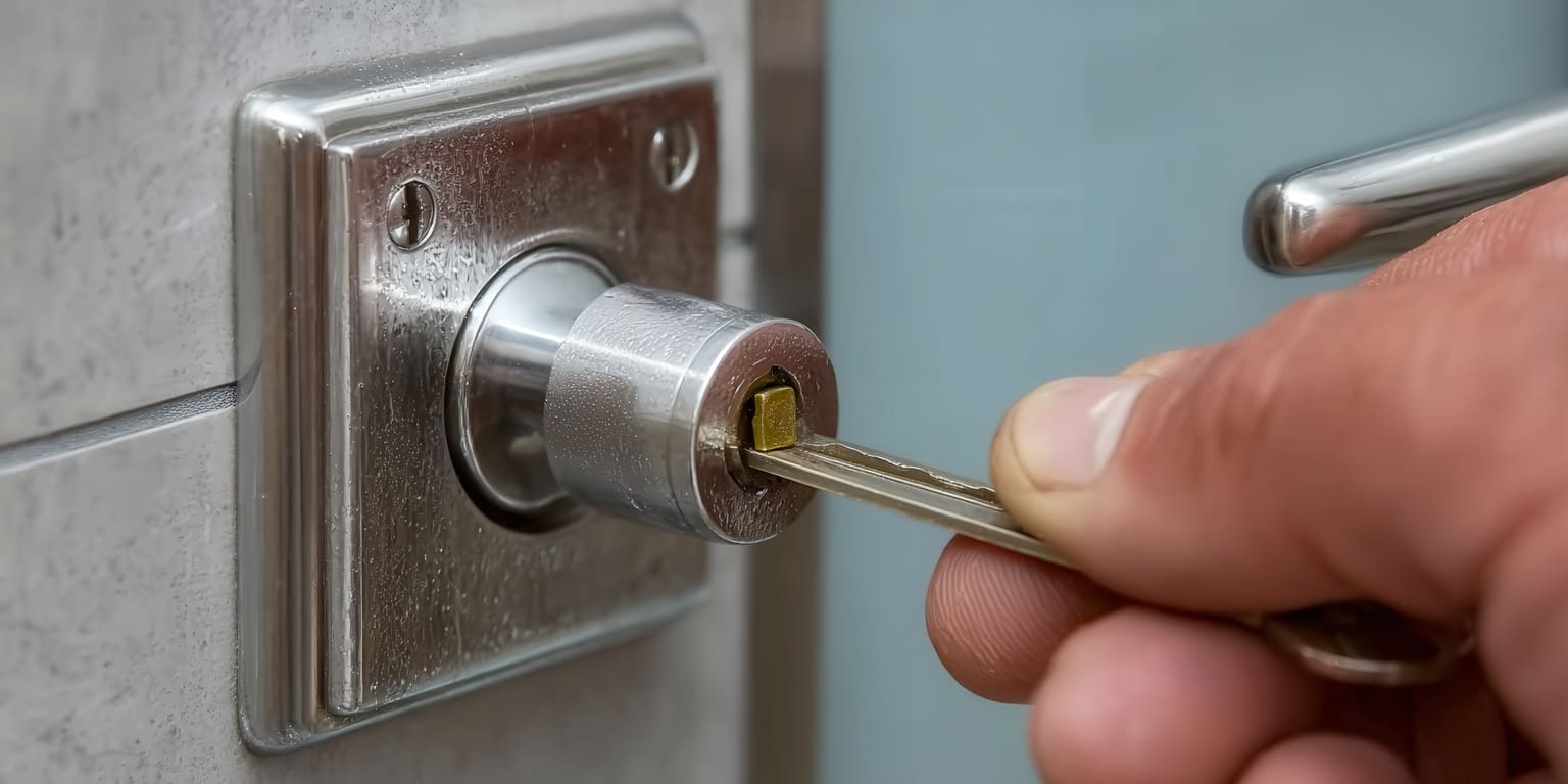 Person trying key after lock replacement
