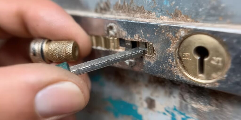 Locksmith replacing very old door lock