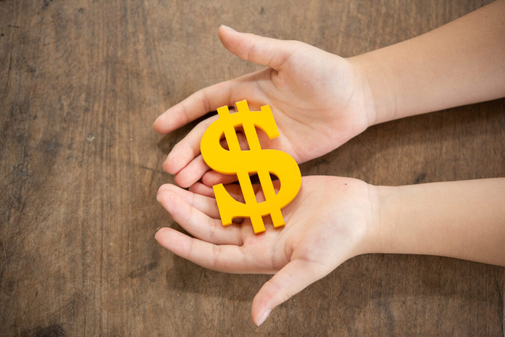 Person holding a dollar sign