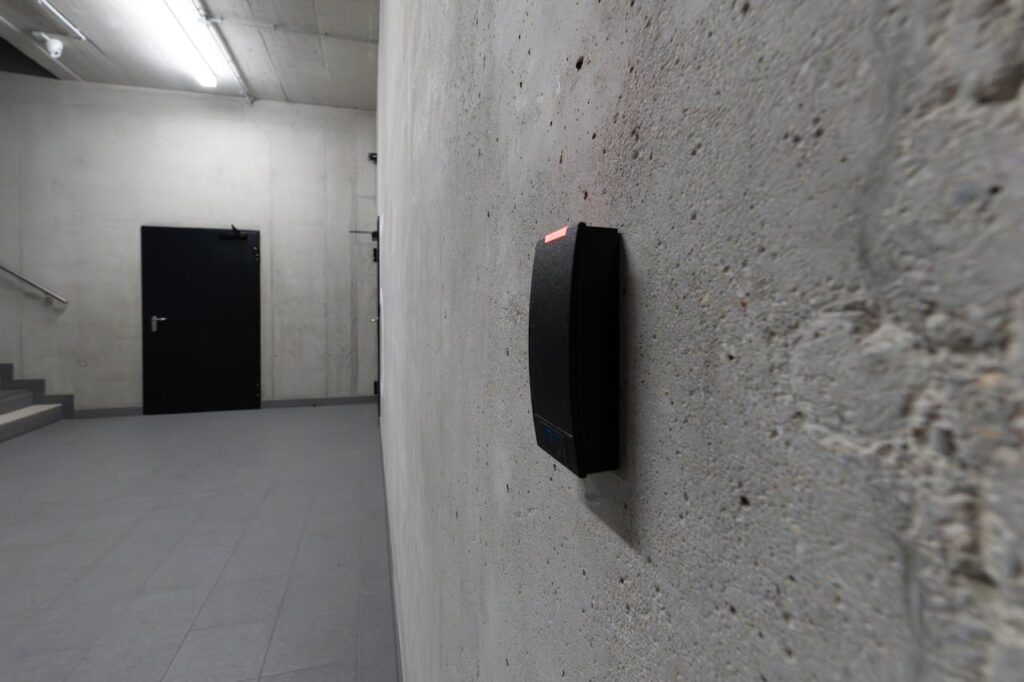 Close-up shot of a smart door lock