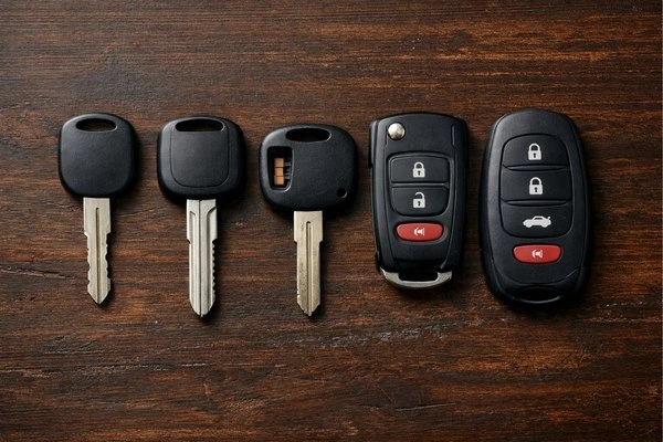 Different types of modern car keys.