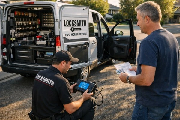 Locksmith programming car key onsite.